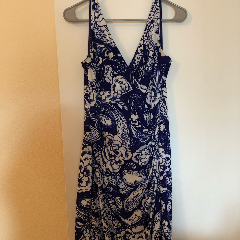 Ralph Lauren blue print faux wrap dress